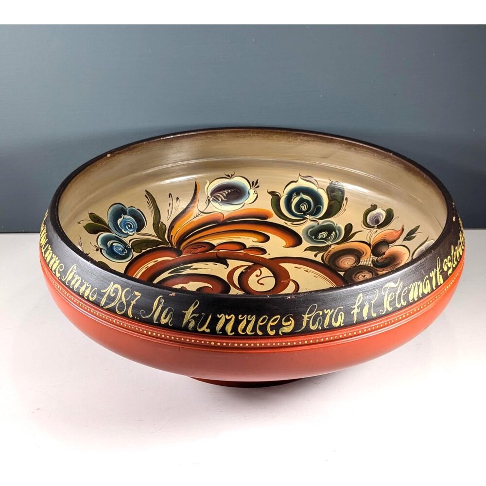 Large 14.5" Norwegian Telemark Rosemaling traditional folk art ale bowl from